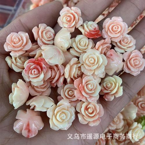 遥源贝壳粉压花玫瑰小花15mm小花朵横孔手工diy发簪服饰箱包材料
