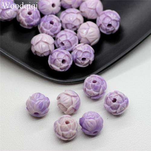 珊瑚贝壳粉压花 10mm佛珠莲花多色diy古风发簪发钗耳环饰品配件